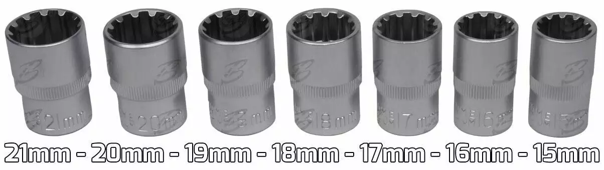 BlueSpot 1/2" Gear Lock Socket Set 8-32mm 19 Piece Hex Double Hex T Star AF & MM 3 BlueSpot 1/2" Gear Lock Socket Set 8-32mm 19 Piece Hex Double Hex T Star AF & MM - Image 3