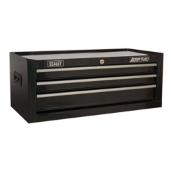 Sealey AP22BSTACK 14 Drawer Tool Box Stack - Roll Cab, Top &amp; Mid Chests - Black -SOCKET SETS & EXTENSION BARS Sales AP223B