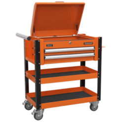 Sealey AP760MO Heavy-Duty Mobile Tool And Parts Trolley 2 Drawers And Lockable Top - Orange -SOCKET SETS & EXTENSION BARS Sales AP760MO
