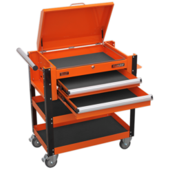 Sealey AP760MO Heavy-Duty Mobile Tool And Parts Trolley 2 Drawers And Lockable Top - Orange