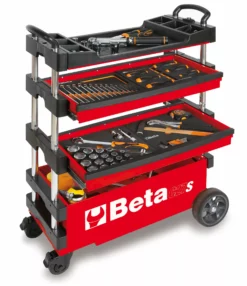 Beta C27S Folding Portable Collapsable Tool Trolley With Drawers Red