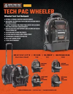 Veto Pro Pac TECH-PAC WHEELER Backpack Rolling Tool Bag + TP6B FREE -SOCKET SETS & EXTENSION BARS Sales Tech Pac Wheeler Final Sell Sheet