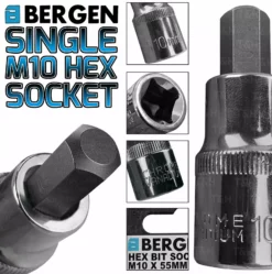 US PRO By BERGEN BERGEN Hex Socket H10mm 1/2" Drive 55mm 10mm Hex Key Single Socket Allen Key