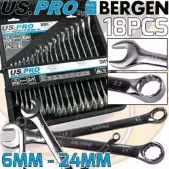 US PRO By BERGEN US.PRO By BERGEN Combination Spanners Combi Wrench Set 18pc 6-24mm Open & Ring End Spanner