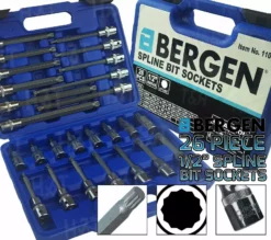 US PRO By BERGEN BERGEN Extra Long SPLINE BIT Socket Set 1/2"Dr Triple Square Spline Sockets-M16