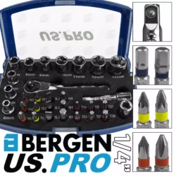 US PRO By BERGEN BERGEN Hex Torx Phillips Pozi Slotted BIT Socket Set 1/4" 31pc Screwdriver Bits