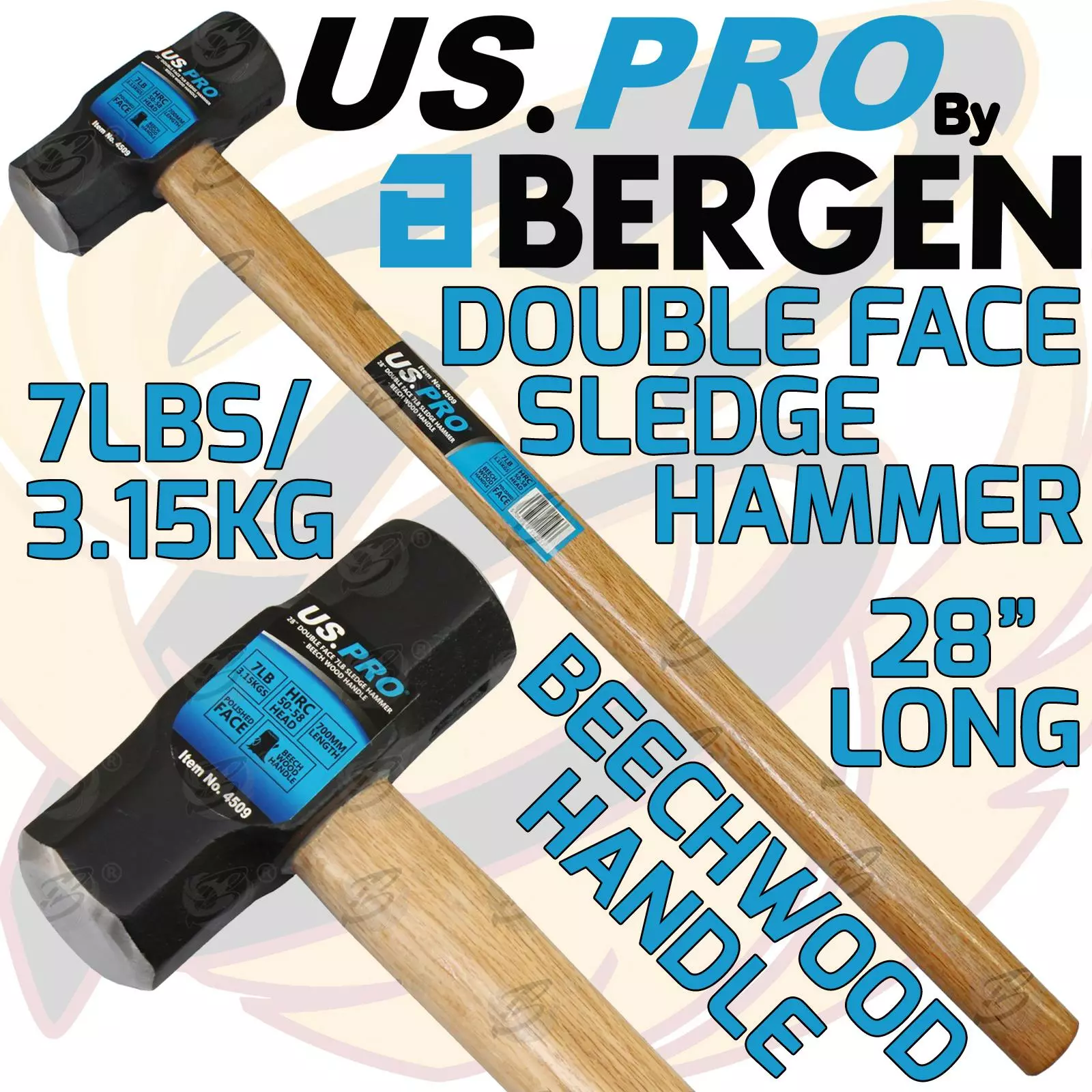 US PRO By BERGEN US.PRO By BERGEN 7lbs 700mm Sledge Hammer 3.15kg BEECHWOOD Handle 28 Inch Sledge Hammer 1 US PRO By BERGEN US.PRO By BERGEN 7lbs 700mm Sledge Hammer 3.15kg BEECHWOOD Handle 28 Inch Sledge Hammer