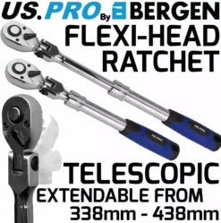 US PRO By BERGEN US. PRO TOOLS 1/2" Dr 72T Tooth Flexi Head Flexible Extendable Ratchet Handle