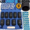US PRO By BERGEN US PRO 12 Point Axle Hub Lug Nut DEEP IMPACT Socket Set 1/2" Drive 29-38mm