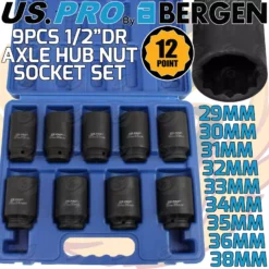 US PRO By BERGEN US PRO 12 Point Axle Hub Lug Nut DEEP IMPACT Socket Set 1/2" Drive 29-38mm