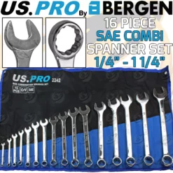 US PRO By BERGEN US PRO SAE/AF Imperial Combination Spanner Combi Wrench Set 1/4" - 1" 1/4" 16pcs