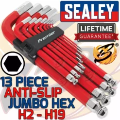 SEALEY JUMBO Ball End Hex Key Set Anti Slip Magnetic Metric Allen Keys H2 - H19