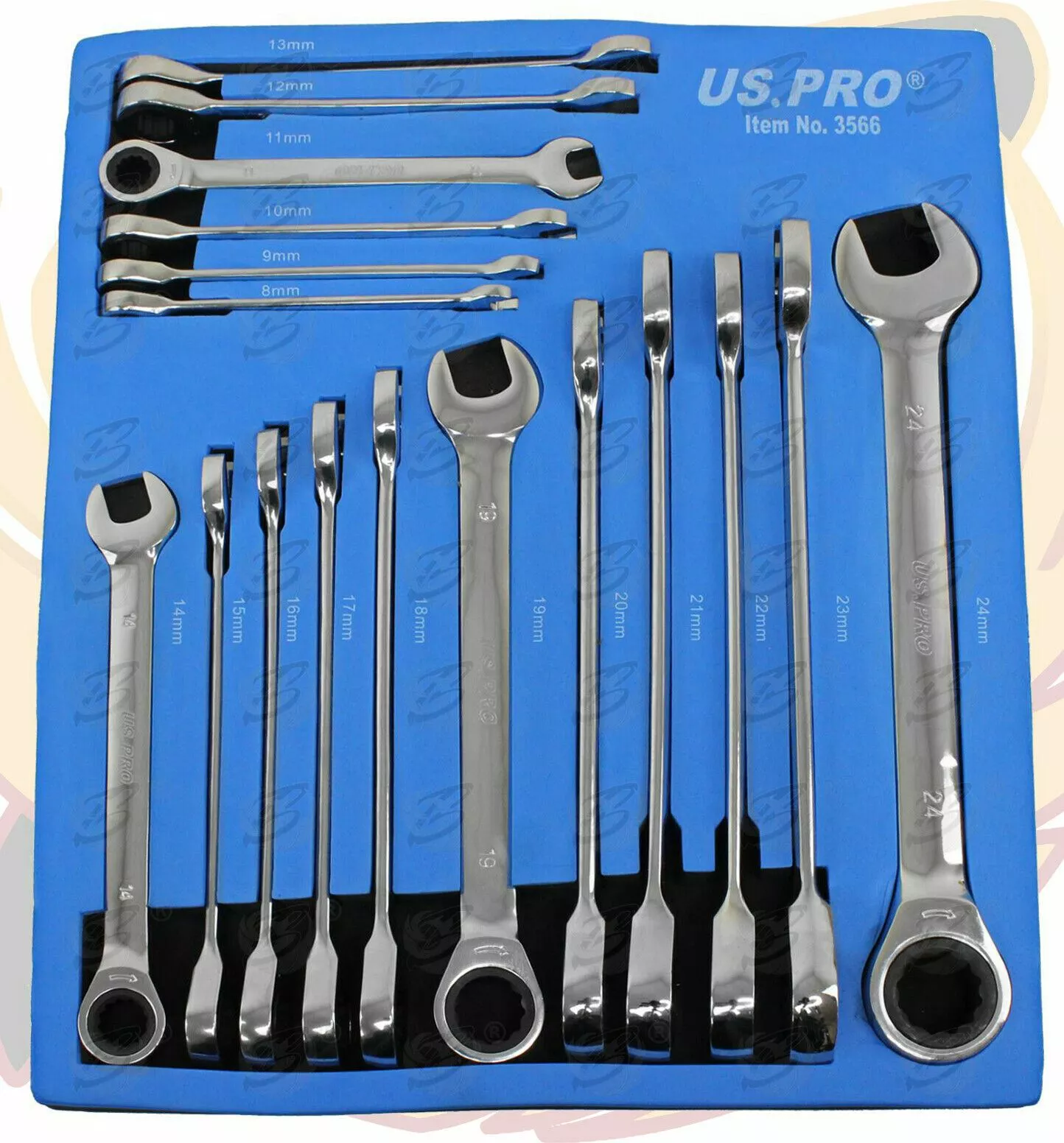 US PRO By BERGEN US.PRO By BERGEN 8mm - 24mm Metric Gear Ratchet Combination Wrench Spanner Set Combi CR-V 2 US PRO By BERGEN US.PRO By BERGEN 8mm - 24mm Metric Gear Ratchet Combination Wrench Spanner Set Combi CR-V - Image 2