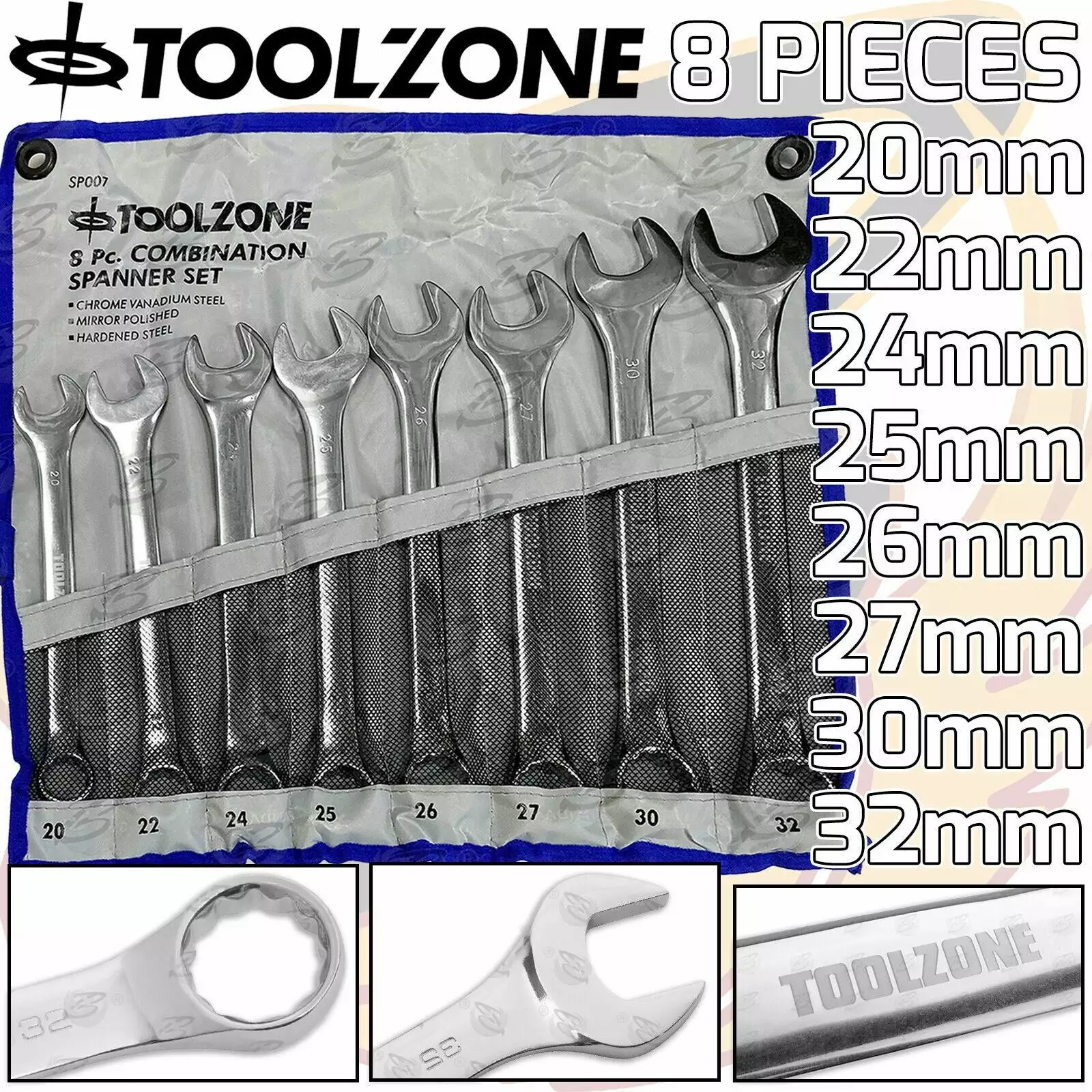 Toolzone Jumbo Spanners 8pc Long Reach Combination Wrench Spanner Set 20mm - 32mm HGV CRV 1 Toolzone Jumbo Spanners 8pc Long Reach Combination Wrench Spanner Set 20mm - 32mm HGV CRV