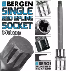 US PRO By BERGEN BERGEN Spline Socket M10mm 1/2" Drive 140mm 10mm Spline Key Single Socket
