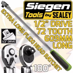 Sealey SIEGEN 1/2" Drive 72T Tooth EXTRA LONG 609mm Flexi Head Ratchet Handle 72 Tooth