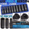 US PRO By BERGEN US PRO DEEP IMPACT SOCKET Set 1/2"Dr 15pc 10mm-24mm 6pt Hex Long Reach Sockets