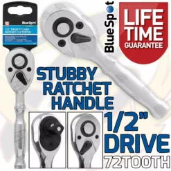 BlueSpot 1/2" Drive 72T Tooth Quick Release Stubby Ratchet Handle 1/2"Dr 72 Tooth Socket