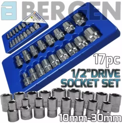 US PRO By BERGEN BERGEN Socket Set 17pc 1/2" Drive Shallow Sockets Set 10mm-30mm Socket Tool Set
