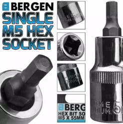 US PRO By BERGEN BERGEN Hex Socket H5mm 1/2" Drive 55mm 5mm Hex Key Single Socket Allen Key