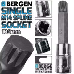 US PRO By BERGEN BERGEN Spline Socket M14mm 1/2" Drive 100mm 14mm Spline Key Single Socket