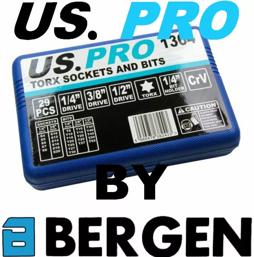 US PRO By BERGEN BERGEN Torx & Female E-TORX Socket Set 29pc Security Star Torx Bits External TRX 2 US PRO By BERGEN BERGEN Torx & Female E-TORX Socket Set 29pc Security Star Torx Bits External TRX - Image 2