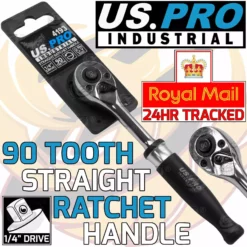 US PRO By BERGEN US.PRO INDUSTRIAL 1/4"Drive 90 Tooth Quick Release Ratchet Handle Aluminium 4193