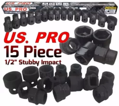 US PRO By BERGEN US PRO 1/2"INCH Drive IMPACT Socket Set Shallow Stubby Sockets 10mm-24mm 6PT Hex