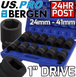 US PRO By BERGEN BERGEN 1"Inch DRIVE DEEP IMPACT 24-41mm Socket Set Long Reach Impact Sockets HGV