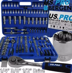US PRO By BERGEN BERGEN Super Lock Socket & Ratchet Set E-Torx 6 Point HEX TORX 1/4" 3/8" 1/2"