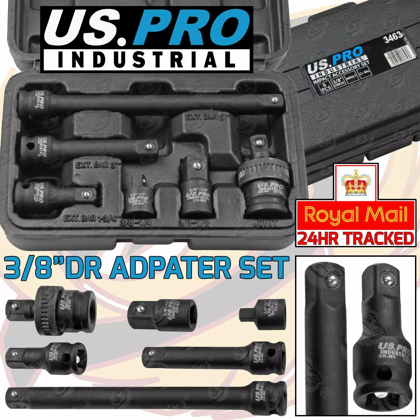 US PRO By BERGEN US.PRO INDUSTRIAL 3/8"Dr IMPACT Adapter Extension Bars Set UJ Step Up/Down 3463 1 US PRO By BERGEN US.PRO INDUSTRIAL 3/8"Dr IMPACT Adapter Extension Bars Set UJ Step Up/Down 3463