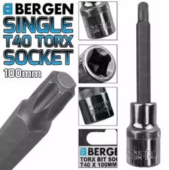 US PRO By BERGEN US PRO 1/2" Drive T40 Torx Bit Socket 100mm Long