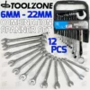 Toolzone Combination Spanner Set 12pc 6 - 22mm Combi Wrench Set Open & Ring End Spanner
