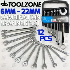Toolzone Combination Spanner Set 12pc 6 - 22mm Combi Wrench Set Open & Ring End Spanner