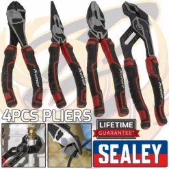 SEALEY Pliers Set 4pcs High Leverage Plier Set Cutters Combi Long Nose Plier Set