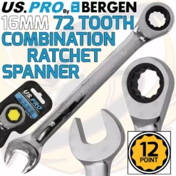 US PRO By BERGEN US.PRO By BERGEN 16mm Ratchet Spanner 72 Tooth Ratchet Comb Spanner Open & Ring End Wrench