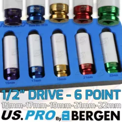 US PRO By BERGEN US.PRO By BERGEN Alloy Wheel Nut DEEP Thin Wall Impact Socket Set 1/2" Drive 15mm - 22mm