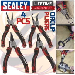 SEALEY 4 PC 7" Circlip Pliers Internal External Bent Nose Straight Tip Snap Ring