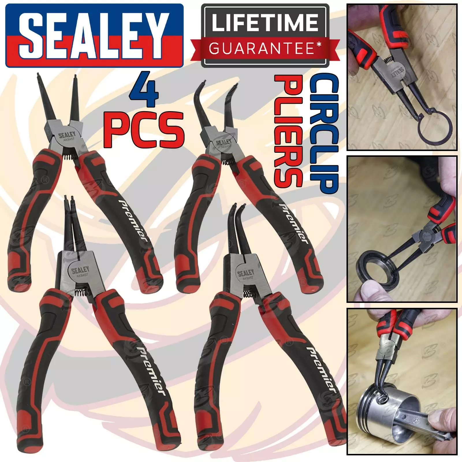 SEALEY 4 PC 7" Circlip Pliers Internal External Bent Nose Straight Tip Snap Ring 1 SEALEY 4 PC 7" Circlip Pliers Internal External Bent Nose Straight Tip Snap Ring