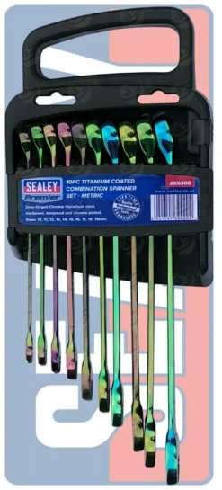 SEALEY 10 Piece TITANIUM COATED Combination Spanner Set 8mm - 19mm -SOCKET SETS & EXTENSION BARS Sales c962022c de6e 4d3a a3d3 14b796d99b83