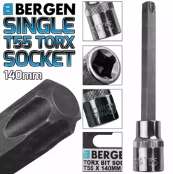 US PRO By BERGEN BERGEN T55 Torx Socket T55 1/2" Drive 140mm Long Torx Key Single Socket Star Key