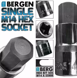 US PRO By BERGEN BERGEN Hex Socket H14mm 1/2" Drive 55mm 14mm Hex Key Single Socket Allen Key