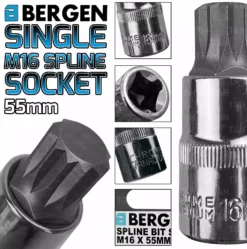 US PRO By BERGEN BERGEN Spline Socket M16mm 1/2" Drive 55mm 16mm Spline Key Single Socket