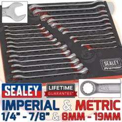 SEALEY Imperial SAE & Metric Combination Spanner Set 8mm-19mm 1/4" - 7/8"