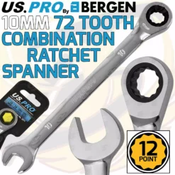 US PRO By BERGEN US.PRO By BERGEN 10mm Ratchet Spanner 72 Tooth Ratchet Combi Spanner Open & Ring End Wrenc