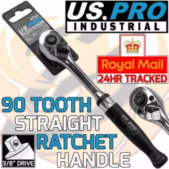US PRO By BERGEN US.PRO INDUSTRIAL 3/8"Drive 90 Tooth Quick Release Ratchet Handle Aluminium 4194