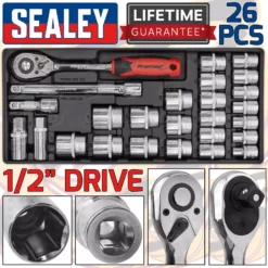 SEALEY 1/2" Drive Sockets 10mm - 32mm Extension Bar Ratchet Handle Spark Plug UJ