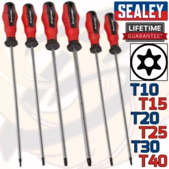 SEALEY Extra Long Magnetic Tamper Proof Torx Screwdriver Set T10 - T40