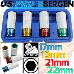 US PRO By BERGEN US.PRO By BERGEN Alloy Wheel Nut DEEP Thin Wall Impact Sockets 1/2"Dr 17mm 19mm 21mm 22mm