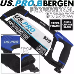 US PRO By BERGEN HACKSAW 12" 300mm PROFESSIONAL HEAVY DUTY Hacksaw 90° 45° Quick Change Blade